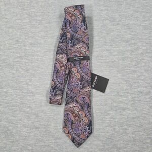 Duchamp London Mens Silk Paisley Tie Navy Purple Orange Handmade New